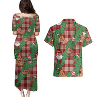 Red Palaka Hawaii Cowboy Christmas Couples Matching Puletasi and Hawaiian Shirt Paniolo Mix Maile Lei LT7 - Polynesian Pride