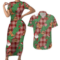 Red Palaka Hawaii Cowboy Christmas Couples Matching Short Sleeve Bodycon Dress and Hawaiian Shirt Paniolo Mix Maile Lei LT7 Red - Polynesian Pride