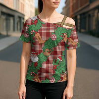 Red Palaka Hawaii Cowboy Christmas Cross Shoulder Shirt Paniolo Mix Maile Lei - Polynesian Pride