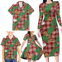 Red Palaka Hawaii Cowboy Christmas Family Matching Long Sleeve Bodycon Dress and Hawaiian Shirt Paniolo Mix Maile Lei LT7 - Polynesian Pride