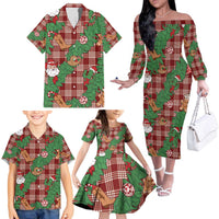 Red Palaka Hawaii Cowboy Christmas Family Matching Off The Shoulder Long Sleeve Dress and Hawaiian Shirt Paniolo Mix Maile Lei LT7 - Polynesian Pride