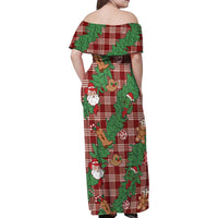 Red Palaka Hawaii Cowboy Christmas Family Matching Off Shoulder Maxi Dress and Hawaiian Shirt Paniolo Mix Maile Lei LT7 - Polynesian Pride