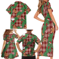 Red Palaka Hawaii Cowboy Christmas Family Matching Short Sleeve Bodycon Dress and Hawaiian Shirt Paniolo Mix Maile Lei LT7 - Polynesian Pride