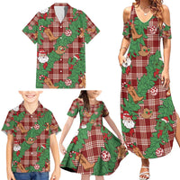 Red Palaka Hawaii Cowboy Christmas Family Matching Summer Maxi Dress and Hawaiian Shirt Paniolo Mix Maile Lei LT7 - Polynesian Pride