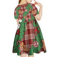 Red Palaka Hawaii Cowboy Christmas Kid Short Sleeve Dress Paniolo Mix Maile Lei - Polynesian Pride