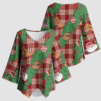 Red Palaka Hawaii Cowboy Christmas Kimono Sleeve Blouse Paniolo Mix Maile Lei - Polynesian Pride
