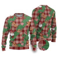 Red Palaka Hawaii Cowboy Christmas Ugly Christmas Sweater Paniolo Mix Maile Lei - Polynesian Pride