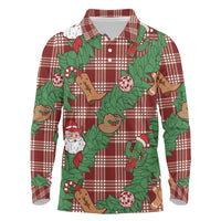 Red Palaka Hawaii Cowboy Christmas Long Sleeve Polo Shirt Paniolo Mix Maile Lei LT7 Red - Polynesian Pride