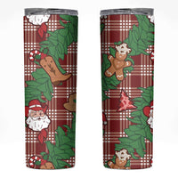 Red Palaka Hawaii Cowboy Christmas Skinny Tumbler Paniolo Mix Maile Lei LT7 Red - Polynesian Pride