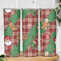 Red Palaka Hawaii Cowboy Christmas Skinny Tumbler Paniolo Mix Maile Lei LT7 - Polynesian Pride