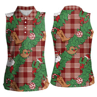 Red Palaka Hawaii Cowboy Christmas Women Sleeveless Polo Shirt Paniolo Mix Maile Lei LT7 - Polynesian Pride