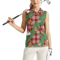 Red Palaka Hawaii Cowboy Christmas Women Sleeveless Polo Shirt Paniolo Mix Maile Lei LT7 - Polynesian Pride