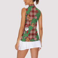 Red Palaka Hawaii Cowboy Christmas Women Sleeveless Polo Shirt Paniolo Mix Maile Lei LT7 - Polynesian Pride