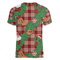 Red Palaka Hawaii Cowboy Christmas Women V-Neck T-Shirt Paniolo Mix Maile Lei LT7 - Polynesian Pride