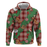 Red Palaka Hawaii Cowboy Christmas Zip Hoodie Paniolo Mix Maile Lei - Polynesian Pride