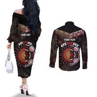 Aotearoa and Australia Indigenous Couples Matching Off The Shoulder Long Sleeve Dress and Long Sleeve Button Shirt Stand Together For Te Tiriti LT7 - Polynesian Pride