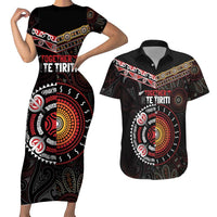 Aotearoa and Australia Indigenous Couples Matching Short Sleeve Bodycon Dress and Hawaiian Shirt Stand Together For Te Tiriti LT7 Black - Polynesian Pride
