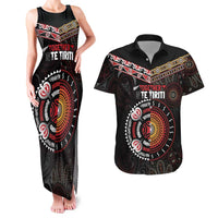 Aotearoa and Australia Indigenous Couples Matching Tank Maxi Dress and Hawaiian Shirt Stand Together For Te Tiriti LT7 Black - Polynesian Pride