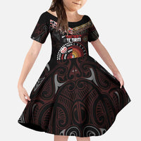 Aotearoa and Australia Indigenous Family Matching Long Sleeve Bodycon Dress and Hawaiian Shirt Stand Together For Te Tiriti LT7 Daughter's Dress Black - Polynesian Pride
