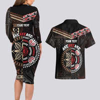 Aotearoa and Samoa Together For Te Tiriti Couples Matching Long Sleeve Bodycon Dress and Hawaiian Shirt Kowhaiwhai Mix Siapo LT7 - Polynesian Pride