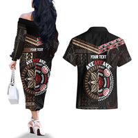 Aotearoa and Samoa Together For Te Tiriti Couples Matching Off The Shoulder Long Sleeve Dress and Hawaiian Shirt Kowhaiwhai Mix Siapo LT7 - Polynesian Pride