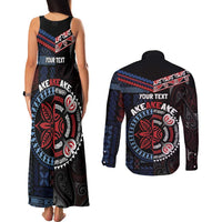 Aotearoa and Samoa Together For Te Tiriti Couples Matching Tank Maxi Dress and Long Sleeve Button Shirt Kowhaiwhai Mix Siapo - Flag Color LT7 - Polynesian Pride