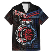 Aotearoa and Samoa Together For Te Tiriti Family Matching Mermaid Dress and Hawaiian Shirt Kowhaiwhai Mix Siapo - Flag Color LT7 Dad's Shirt - Short Sleeve Black - Polynesian Pride