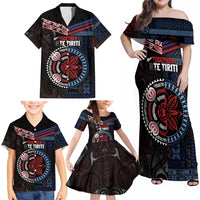 Aotearoa and Samoa Together For Te Tiriti Family Matching Off Shoulder Maxi Dress and Hawaiian Shirt Kowhaiwhai Mix Siapo - Flag Color LT7 - Polynesian Pride