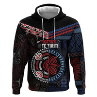 Aotearoa and Samoa Together For Te Tiriti Hoodie Kowhaiwhai Mix Siapo - Flag Color LT7 Pullover Hoodie Black - Polynesian Pride
