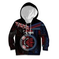 Aotearoa and Samoa Together For Te Tiriti Kid Hoodie Kowhaiwhai Mix Siapo - Flag Color LT7 Hoodie Black - Polynesian Pride