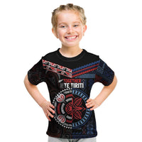 Aotearoa and Samoa Together For Te Tiriti Kid T Shirt Kowhaiwhai Mix Siapo - Flag Color LT7 Black - Polynesian Pride