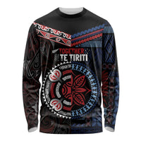 Aotearoa and Samoa Together For Te Tiriti Long Sleeve Shirt Kowhaiwhai Mix Siapo - Flag Color LT7 Unisex Black - Polynesian Pride