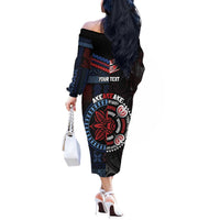 Aotearoa and Samoa Together For Te Tiriti Off The Shoulder Long Sleeve Dress Kowhaiwhai Mix Siapo - Flag Color LT7 - Polynesian Pride