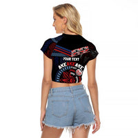 Aotearoa and Samoa Together For Te Tiriti Raglan Cropped T Shirt Kowhaiwhai Mix Siapo - Flag Color LT7 - Polynesian Pride
