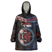 Aotearoa and Samoa Together For Te Tiriti Wearable Blanket Hoodie Kowhaiwhai Mix Siapo - Flag Color LT7 One Size Black - Polynesian Pride