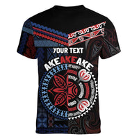 Aotearoa and Samoa Together For Te Tiriti Women V-Neck T-Shirt Kowhaiwhai Mix Siapo - Flag Color LT7 - Polynesian Pride