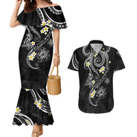 Polynesia Tribal Couples Matching Mermaid Dress and Hawaiian Shirt Tentacles Plumeria