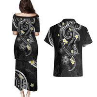Polynesia Tribal Couples Matching Puletasi and Hawaiian Shirt Tentacles Plumeria