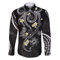 Polynesia Tribal Family Matching Long Sleeve Bodycon Dress and Hawaiian Shirt Tentacles Plumeria LT7 Dad's Shirt - Long Sleeve Black - Polynesian Pride