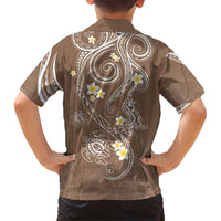Polynesia Tribal Family Matching Short Sleeve Bodycon Dress and Hawaiian Shirt Mocha Plumeria Tentacles LT7 - Polynesian Pride