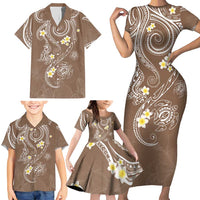 Polynesia Tribal Family Matching Short Sleeve Bodycon Dress and Hawaiian Shirt Mocha Plumeria Tentacles LT7 - Polynesian Pride