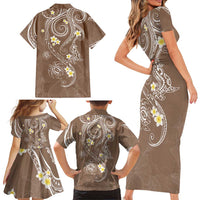 Polynesia Tribal Family Matching Short Sleeve Bodycon Dress and Hawaiian Shirt Mocha Plumeria Tentacles LT7 - Polynesian Pride