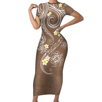 Polynesia Tribal Family Matching Short Sleeve Bodycon Dress and Hawaiian Shirt Mocha Plumeria Tentacles LT7 Mom's Dress Mocha - Polynesian Pride