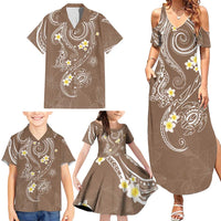 Polynesia Tribal Family Matching Summer Maxi Dress and Hawaiian Shirt Mocha Plumeria Tentacles LT7 - Polynesian Pride