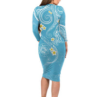 Polynesia Tribal Family Matching Long Sleeve Bodycon Dress and Hawaiian Shirt Turquoise Plumeria Tentacles LT7 - Polynesian Pride