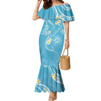 Polynesia Tribal Family Matching Mermaid Dress and Hawaiian Shirt Turquoise Plumeria Tentacles LT7 Mom's Dress Turquoise - Polynesian Pride