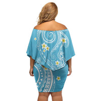 Polynesia Tribal Family Matching Off Shoulder Short Dress and Hawaiian Shirt Turquoise Plumeria Tentacles LT7 - Polynesian Pride