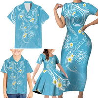 Polynesia Tribal Family Matching Short Sleeve Bodycon Dress and Hawaiian Shirt Turquoise Plumeria Tentacles LT7 - Polynesian Pride