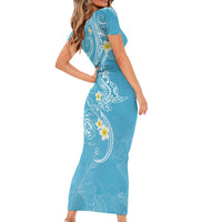 Polynesia Tribal Family Matching Short Sleeve Bodycon Dress and Hawaiian Shirt Turquoise Plumeria Tentacles LT7 - Polynesian Pride