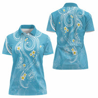 Polynesia Tribal Women Polo Shirt Turquoise Plumeria Tentacles